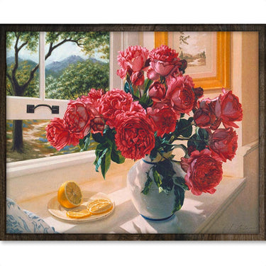 Bloemen in Raamkozijn - Diamond Painting - 40x50cm - Rond